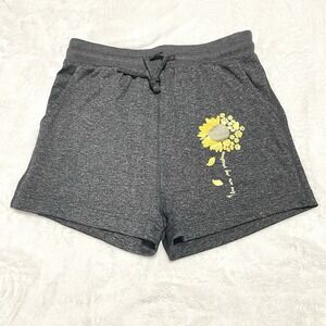 NEW Gray Shorts Sunflower Paw Prints Women's Size Medium Drawstring Pockets‎